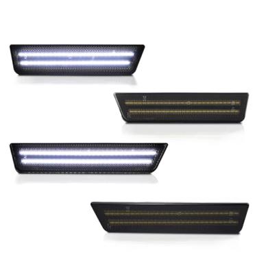 Imagem de CYBORICH Luzes de LED brancas para Dodge Challenger 2008-2014, atualização, fileira dupla, para-lama dianteiro, traseiro, para-choque, luzes indicadoras de lente fumê 4 peças