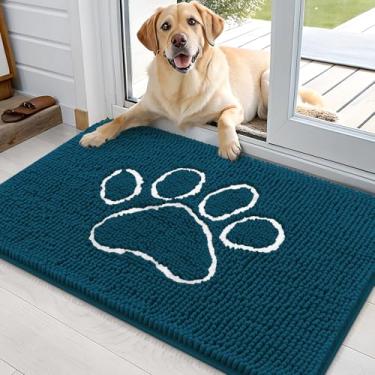Imagem de OLANLY Tapete de porta de cachorro para patas enlameadas 89 x 61 cm, design de impressão de pata, absorve umidade e sujeira, tapete absorvente antiderrapante lavável, tapete de lama de chenille de