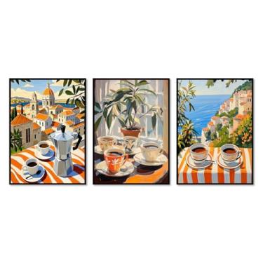 Imagem de Pintura em tela vintage de pôster-comida para parede, cafeteria de viagem italiana, quente, cozinha, café, bar, decoração (SKU4-3PCS, 20,3 x 30,5 cm), moldura de metal preto)
