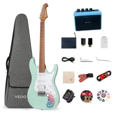 Imagem de VEDO Guitarra elétrica inteligente com pedais de efeitos integrados, Bluetooth e recursos de transmissão ao vivo/gravação. (Verde)