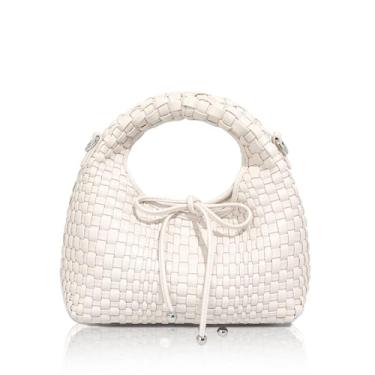Imagem de JINMANXUE Mini bolsa feminina moderna, sacola de tecido, bolsa composta, bolsa de corrente de tricô, bolsas de ombro transversais, Laço creme branco