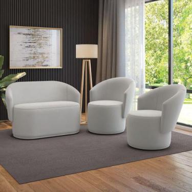 Imagem de Sofá Namoradeira E 2 Poltronas Orgânica Para Sala Malu Veludo Cinza M1