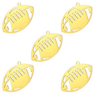 Imagem de kkjoy 5 peças de pingentes de bola esportiva DIY para fabricação de joias e artesanato, aço inoxidável banhado a ouro, basquete, futebol, beisebol, rúgbi, pingente, suprimentos de artesanato