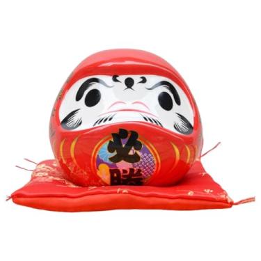 Imagem de Fenteer Boneca Daruma japonesa, ornamento versátil de cerâmica para casa, mesa, escritório ou quarto, Vermelho