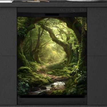 Imagem de Capa de ímã para lava-louças, floresta, árvore, natureza, adesivo magnético, capa decorativa, geladeira, reutilizável, eletrodoméstico, cozinha, decoração de férias, 58 x 66 cm, AB-1537