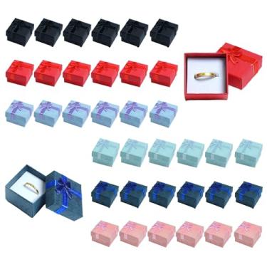 Imagem de Gabrella 36 caixas de presente pequenas, mini caixa de presente de 3,9 x 3,8 cm com tampa e laço para anéis e joias, conjunto de caixas de anel de papelão quadradas multicoloridas (6 cores)