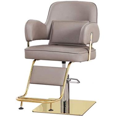 Imagem de pcagfaajmh Cadeira de salão de cabeleireiro, barbearia, equipamento de salão profissional, cadeira de barbeiro hidráulica elegante e confortável (cor: cinza + ouro 2) (cinza + ouro 1)