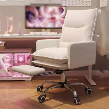 Imagem de AkosOL Cadeira de escritório com base de aço, cadeira de trabalho de couro com altura ajustável Modn poltrona estofada, cadeira executiva com rodas, encosto reclinável, branco/B