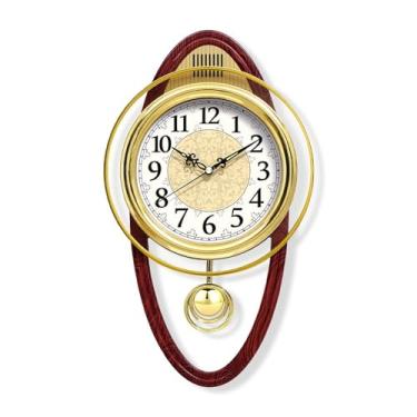 Imagem de Relógio simples e elegante para sala de estar, decoração de parede, quarto, silencioso, relógio de quartzo, relógio de parede giratório retrô europeu (marrom)