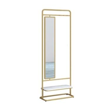 Imagem de Quarto de corpo inteiro espelho do chão ao teto cabide giratório para pendurar cabide armazenamento simples integrado decoração de quarto de casa (ouro, 70 cm)