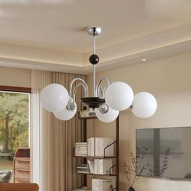 Imagem de Lustre moderno para mesa de jantar, altura ajustável, para sala de estar, com 8 chamas, design clássico moderno com esfera de vidro e lâmpada E27 (5 chamas)