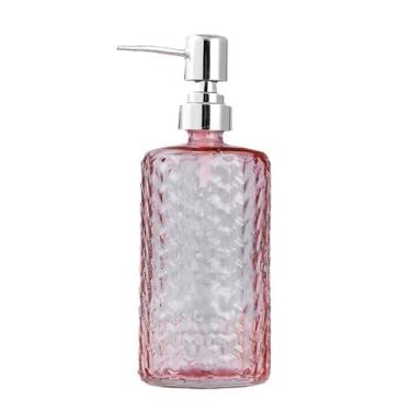 Imagem de KEG801302 Garrafa dispensadora de sabão para casa/hotel/banheiro garrafa de loção de pressão de vidro 500 ml suporte de sabão transparente cilíndrico azul/claro/cinza/laranja/rosa para cozinha