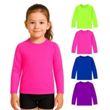 Imagem de Kit 4 Camisetas Manga Longa Infantil Menina Proteção Solar-Feminino