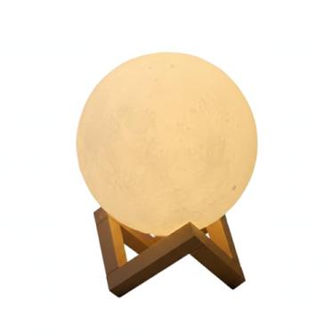 Imagem de Luminária de Lua Cheia 3D LED, Abajur Decorativo com Suporte de Madeira, Iluminação Ambiente