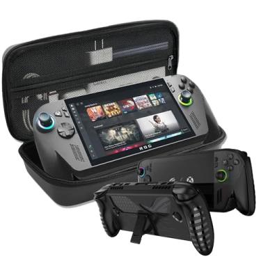 Imagem de Qumusaa ROG XBOX ALLY X Conjunto de estojo de transporte, estojo de transporte PU e capa protetora de silicone, bolsa de armazenamento de viagem rígida compatível com console portátil de jogos rog