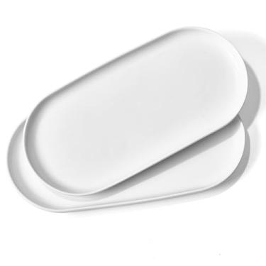 Imagem de fMSDD Bandeja oval, pacote com 2 bandejas ovais para entretenimento, pratos brancos, prato de servir para festa de casamento, restaurante, bife, carne, taco, sushi, aperitivo, bolo, porcelana, 30 x 14