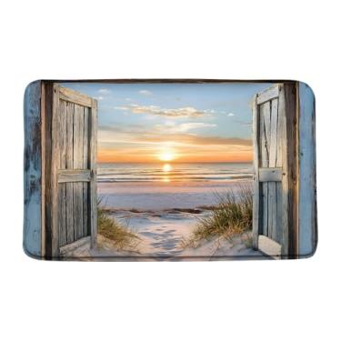 Imagem de Tapete de banho oceano praia rústico porta celeiro pôr do sol litoral paisagem retro país onda do mar natureza paisagem marítima tapete de casa de banho, 17,7 x 29,5 polegadas