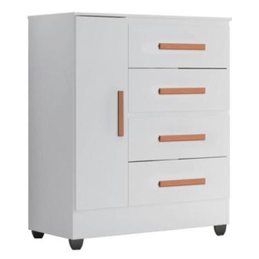 Imagem de Cômoda Sapateira para Quarto 1 Porta 4 Gavetas Lisa Branco - Móveis Le