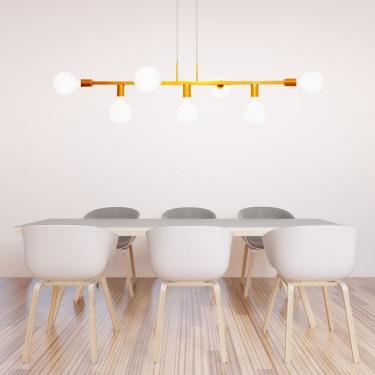 Imagem de Lustre de Teto Pendente Jabuticaba Rubis 7 Lâmpadas Mesa de Jantar e Área Gourmet Dourado