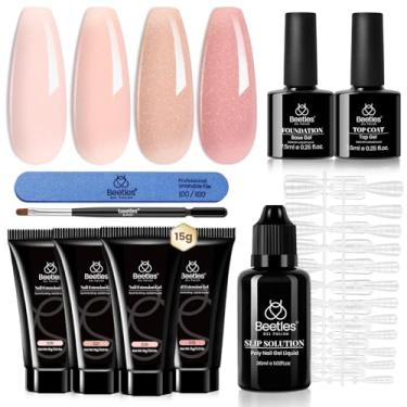 Imagem de Beetles Kit de unhas de gel de extensão poli, 4 cores rosa nude neutro com base superior para realce de manicure, tudo em um, kit de gel de unha de poli, presente para mulheres