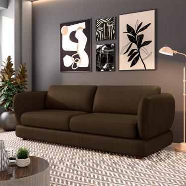 Imagem de Sofá Living 2 Lugares 205cm Pés Madeira Dalian Couro Legítimo Capuccino G52 - Gran Belo