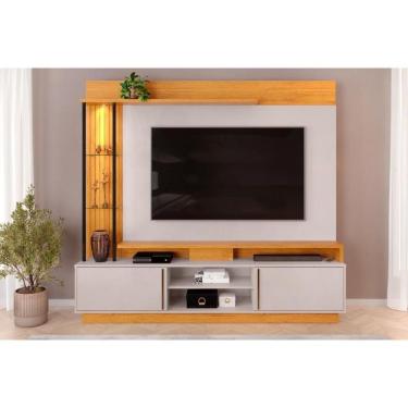 Imagem de Rack Bancada C/ Painel P/ Tv Até 70 Polegadas Martino Prateleira Nichos E Rodapé 200x185cm Cedro/bali - Dj Móveis