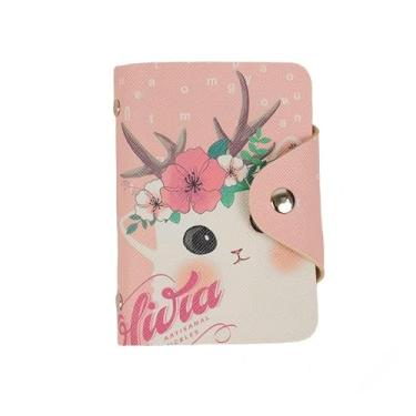 Imagem de Carteira feminina com 20 compartimentos para cartão de crédito de gato fofo com 20 compartimentos para cartão de presente, porta-identidade, livreto com fecho de pressão para mulheres (rosa)