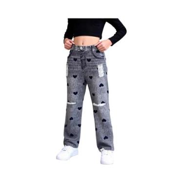 Imagem de Calças Jeans Soltas Vintage Cinza Com Efeito Desgastado Em Forma De Co