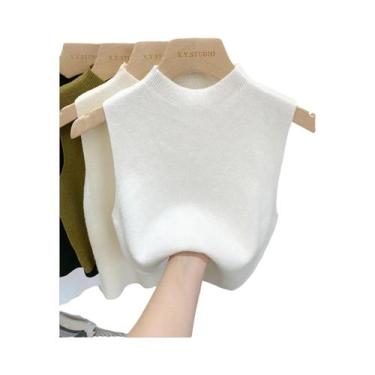 Imagem de 2026 Blusa de Tricô Feminina Sem Mangas, Curta, Lisa, para Primavera V