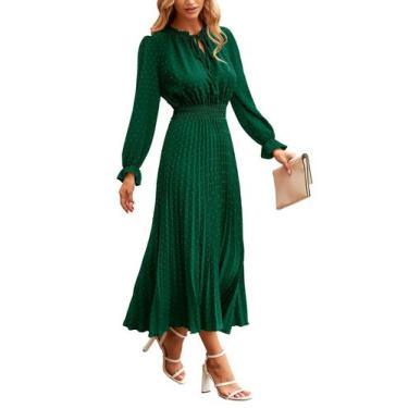 Imagem de Vestido PRETTYGARDEN 2025 Primavera Outono Midi Verde Escuro XXL