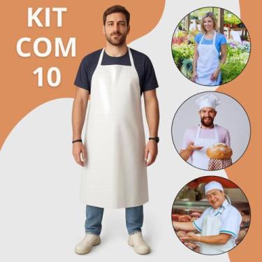 Imagem de Kit Com 10 Avental De Pvc Forrado Impermeável Tiras Soldadas Branco - 