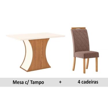 Imagem de Sala De Jantar Completa Luiza Tampo Madeirado C/ Vidro Canto Reto 120x80cm E 4 Cadeiras Bella Nature/marrom Amêndoa - Henn