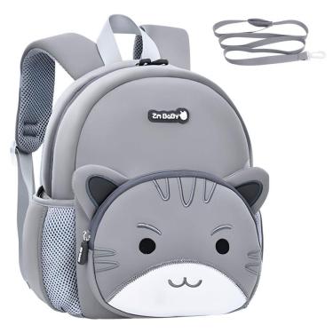 Imagem de Mochila infantil neoprene gato 3D Padgene com guia de segurança 30 cm