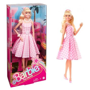Imagem de Barbie The Movie Doll Margot Robbie - Boneca Colecionável com Vestido Xadrez Rosa e Branco e Colar de Margaridas 2023