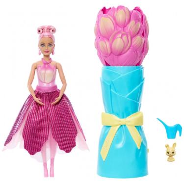 Imagem de Boneca Barbie Petal Pop Tulip perfumada vestido rosa tulipa fragrância flor coelhinho buquê revelação acessórios 2025