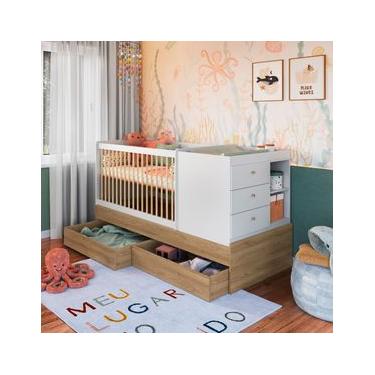 Imagem de Berço Cama com Cômoda e Gavetões Aveiro e Branco Completa Móveis