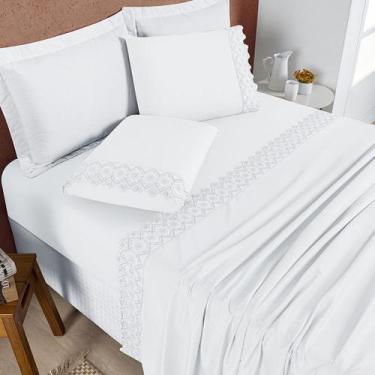 Imagem de Jogo de Lençol Queen Nobless 200 Fios 4 Peças - Branco Neve - Bia Enxo