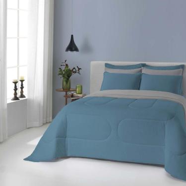 Imagem de Edredom Liverpool Casal Padrão 1 Peça Dupla Face Tecido Malha Fio 30/1 Penteado 100% Algodão - Azul Cobalto/cinza