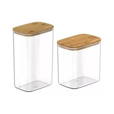 Imagem de Kit 2 Potes Herméticos De Bambu Retangular 2,3l E 1,5l Natural - OU, N