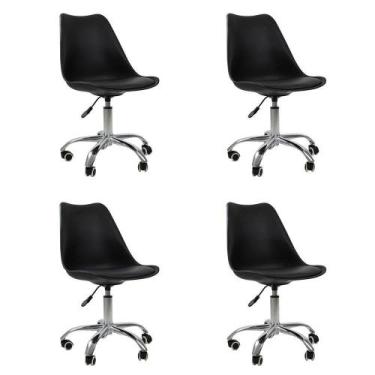 Imagem de Kit 04 Cadeiras Office Base Cromada Giratória Saarinen Preto - Oficial