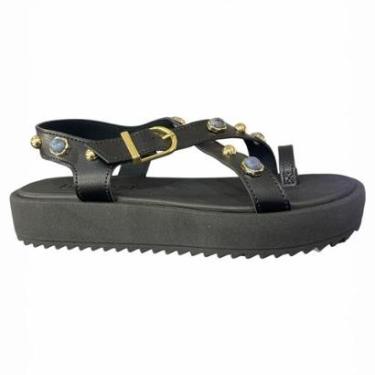 Imagem de Sandália Moleca Papete Feminina com Pedraria Confortável Plataforma Leve-Feminino