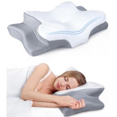 Imagem de Travesseiro ortopédico cervical ajustável, para alívio da dor no pescoço, travesseiro ergonômico de espuma viscoelástica, inodoro, travesseiro para dormir de costas e de lado