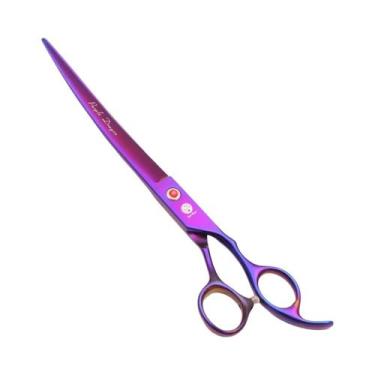 Imagem de Tesoura Profissional Curva Roxa Dragão Para Tosa De Animais De Estimaç