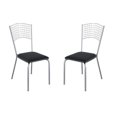Imagem de Kit 2 Cadeiras De Jantar Aço Com Assento Estofado Multimóveis Cr50268 Cromado-preto