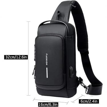 Imagem de Pochete Transversal FG com Cadeado à Prova d'água em Poliéster PU Napa 32X18X8 Cinza Unissex