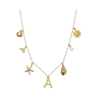 Imagem de Colar Choker Feminino Boho Estrela-do-mar Surfista Praia A-Z Joia Da M