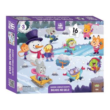 Imagem de Puzzle Bichos no Gelo 16 Peças Educativo para Raciocínio Lógico com Peças Grandes em Madeira Nig Brinquedos