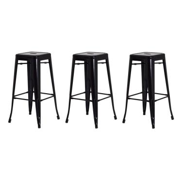 Imagem de 3 Banquetas Tolix Iron Design Industrial Preta 76 Cm Aço