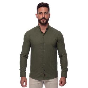 Imagem de Camisa Masculina Linho Manga Longa Gola Padre Lisa Casual-Masculino