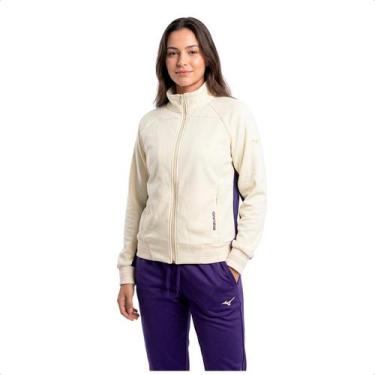 Imagem de Conjunto Agasalho Mizuno Root III Feminino, G, Bege, Roxo
